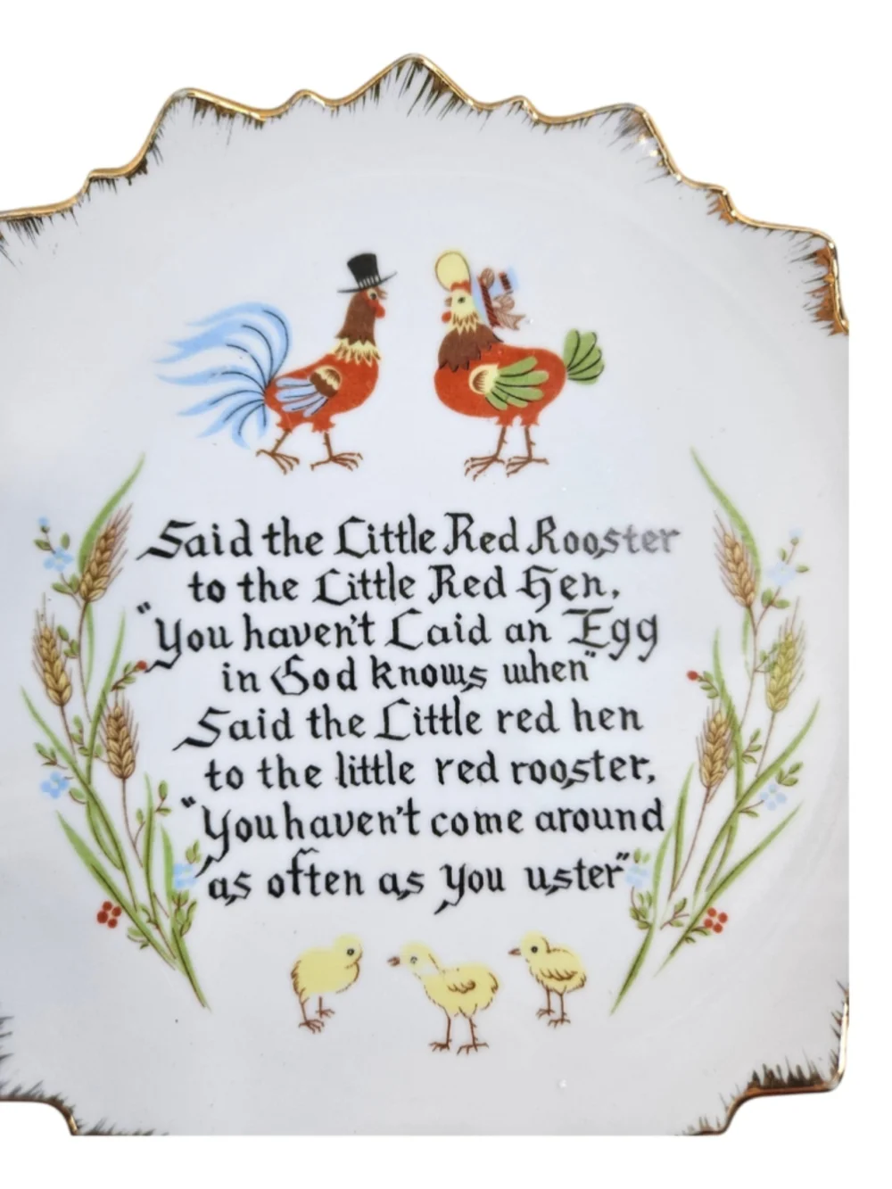 Vintage Little Red Hen Nursery Rhyme Porcelain Wall Plate Farmhouse Decor